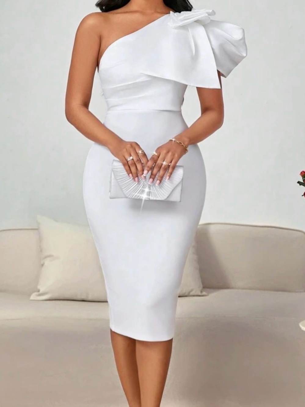 One-Shoulder Bow Detail Dress